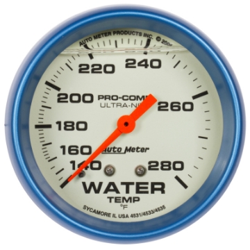 Picture of AutoMeter Gauge Wtemp 2-5-8in- 140-280 Deg- F Liq Filled Mech 4ft- Glow In Dark Ultra-Nite