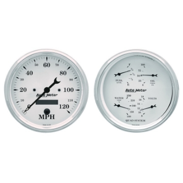 Picture of AutoMeter Gauge Kit 2 Pc- Quad & Speedometer 5in- Old Tyme White