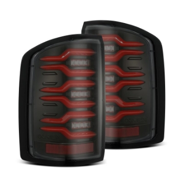 Picture of AlphaRex 14-18 GMC Sierra 1500-2500HD-3500HD LUXX-Series LED Tail Lights Blk-Red w-Actv Lgt Seq- Sig