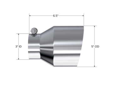Picture of MBRP Universal T304 Stainless Steel Tip, 3in ID - 5in OD Out - 6-5in Length - Angle Cut Single Wall