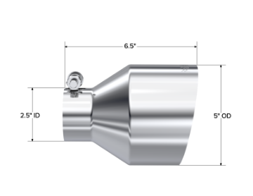 Picture of MBRP Universal T304 Stainless Steel Tip 2-5in ID - 5in OD Out - 6-5in Length Angle Cut Single Wall
