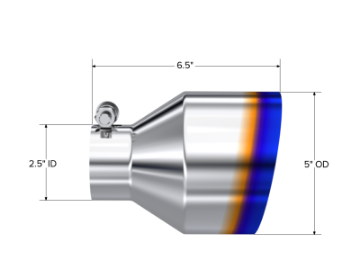Picture of MBRP Univ- T304 Stainless Steel Burnt End Tip 2-5in ID - 5in OD - 6-5in Length Angle Cut Single Wall