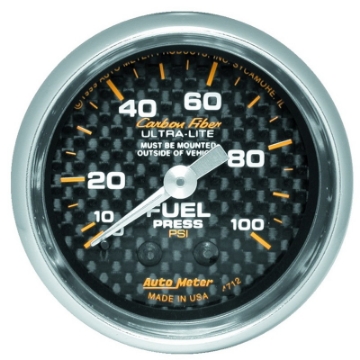 Picture of Autometer Carbon Fiber 52mm 100 PSI Mechanical Fuel Pressure Gauge