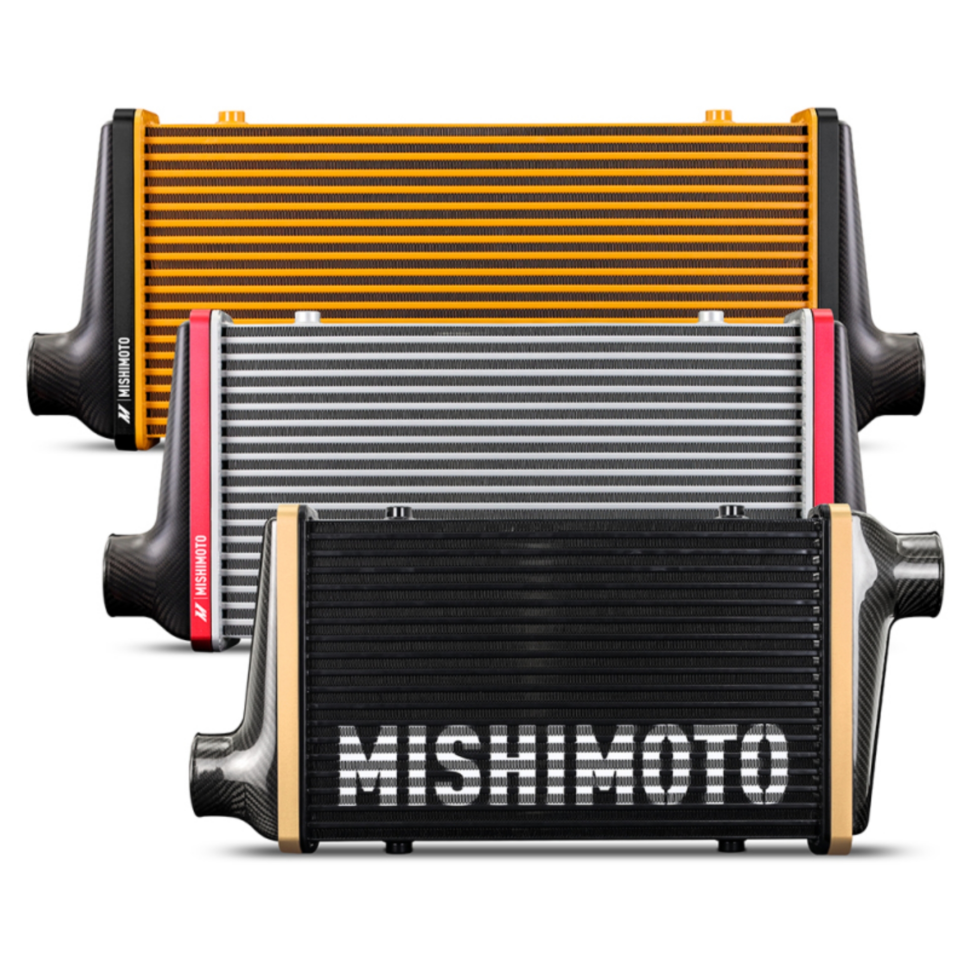 Picture of Mishimoto Universal Carbon Fiber Intercooler - Gloss Tanks - 450mm Gold Core - S-Flow - R V-Band