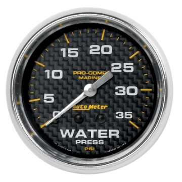 Picture of Autometer Marine Carbon Fiber Mechanical 2-5-8in 0-35PSI Water Pressure Gage