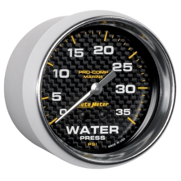 Picture of Autometer Marine Carbon Fiber Mechanical 2-5-8in 0-35PSI Water Pressure Gage