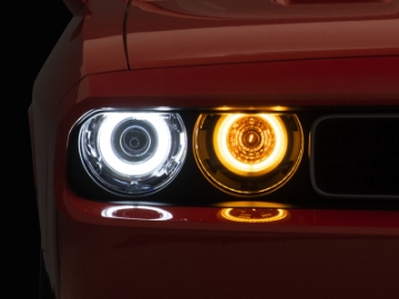Picture of Raxiom 08-14 Dodge Challenger Dual LED Halo Projector Headlights- Black Housing Clear Lens