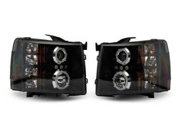 Picture of Raxiom 07-13 Silverado 1500 Super White LED Halo Projector Headlights- Black Housing Clear Lens