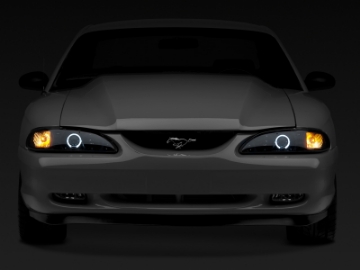Picture of Raxiom 94-98 Ford Mustang LED Halo Projector Headlights- Black Housing Smoked Lens