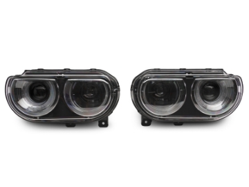 Picture of Raxiom 08-14 Dodge Challenger Halo Projctr Headlights w-Sequential Turn Signals-Blk HsngClear Lens