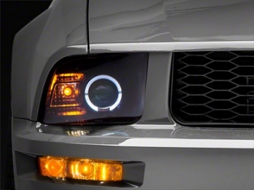 Picture of Raxiom 05-09 Ford Mustang Halogen 2010 Style LED Halo Headlights-Blk HsngClear Lens-Excludes GT500