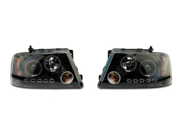 Picture of Raxiom 04-08 Ford F-150 Dual LED Halo Projector Headlights- Black Housing Clear Lens
