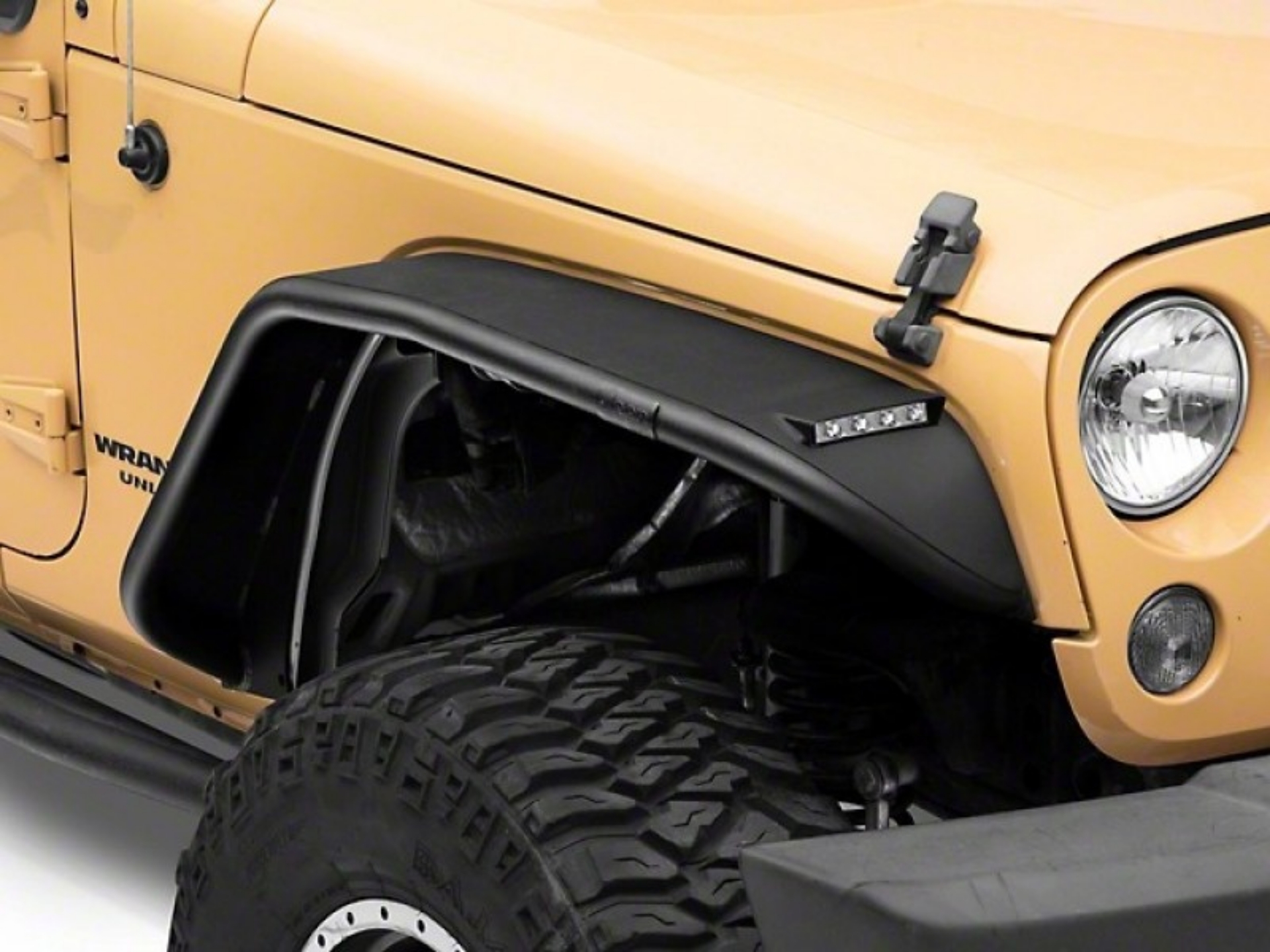 Picture of Officially Licensed Jeep 07-18 Wrangler JK Tubular Fender Flares w- LED DRL and Jeep Logo- Front