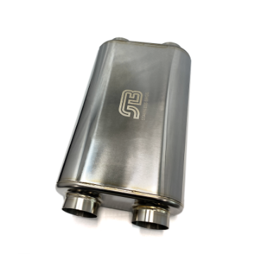 Picture of Stainless Bros 17in OAL 2-5in Thin Oval SS304 Polished Finish Muffler - 2-5in Dual In-Dual Out