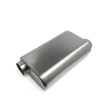 Picture of Ticon Industries 17in Overall Length 3in Thin Oval Titanium Muffler - 3in Offset In-Offset Out