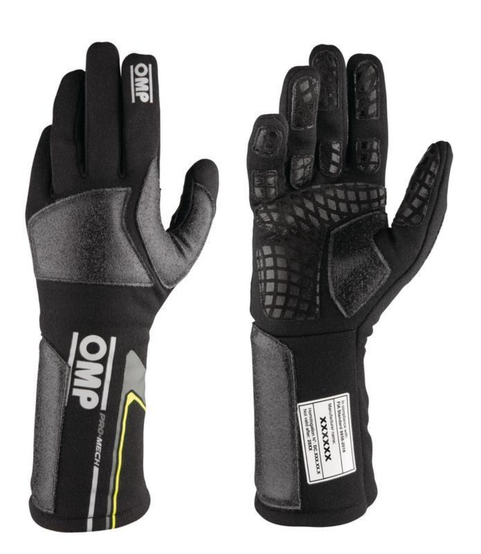 Picture of OMP Pro Mech-S Gloves Fia 8856-2018 Fluo Yellow Sz L