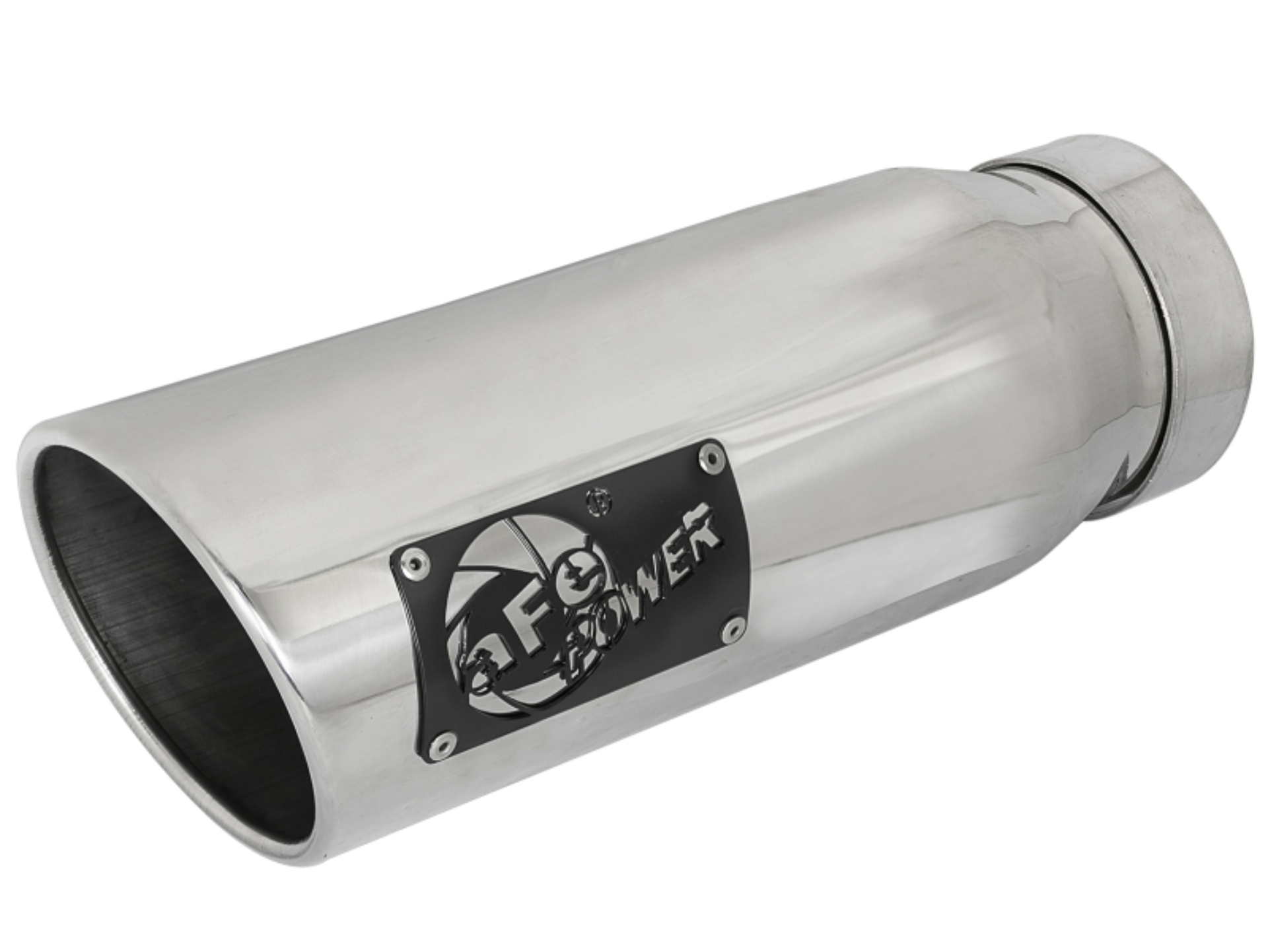 Picture of aFe MACH Force-Xp 304 SS Clamp-on Exhaust Tip Polished Left Side 4 IN Inlet x 5 IN Outlet x 12 IN L