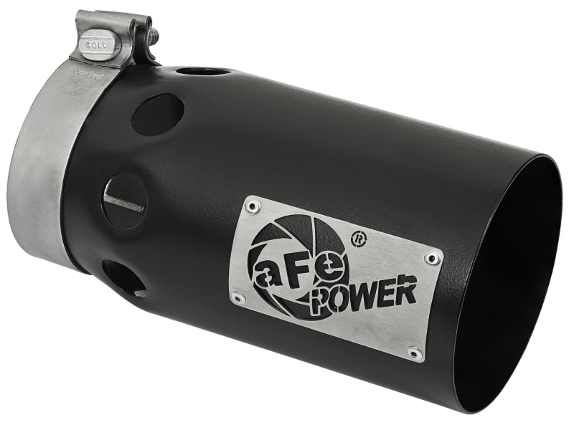 Picture of aFe Rebel XD Series Universal Exhaust Tip 4 IN Inlet x 5 IN Outlet x 10 IN L- Black Right Side Exit
