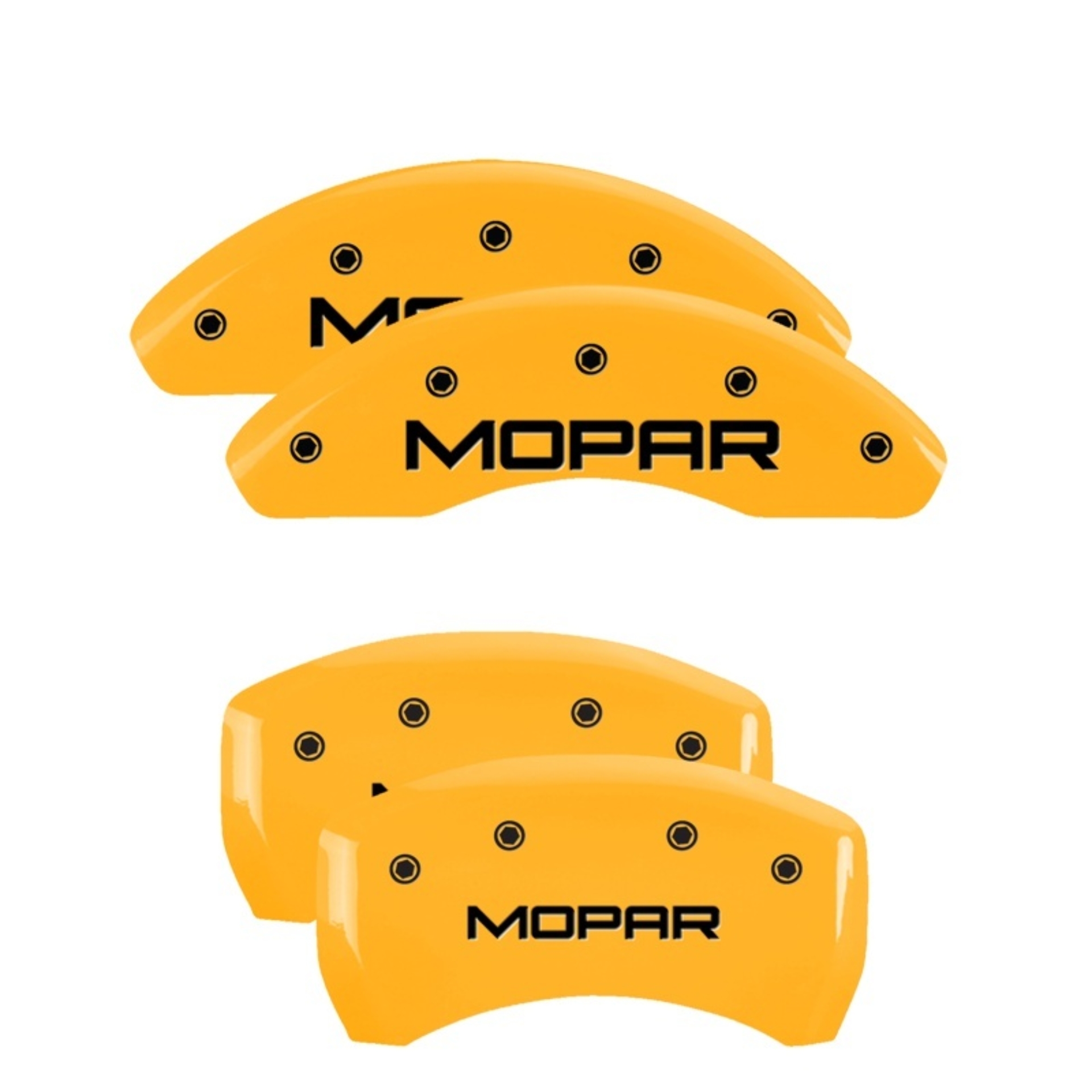 Picture of MGP 4 Caliper Covers Engraved Front & Rear MOPAR Yellow finish black ch