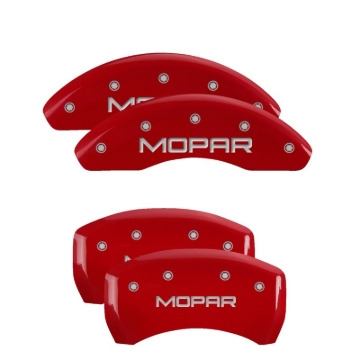 Picture of MGP 4 Caliper Covers Engraved Front & Rear MOPAR Red finish silver ch