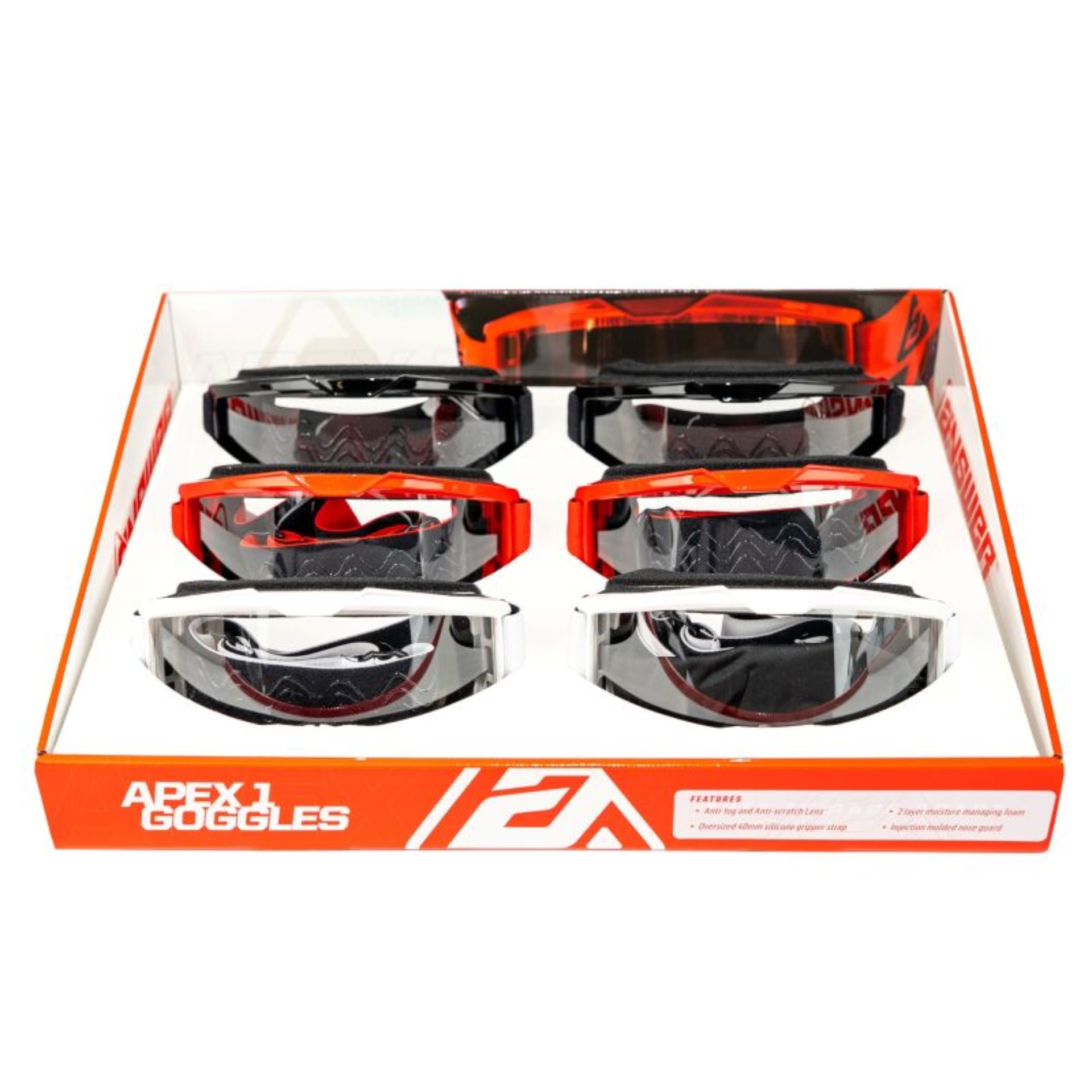 Picture of Answer Apex 1 Goggle Assortment with Display - 2 each of Black, White, Red