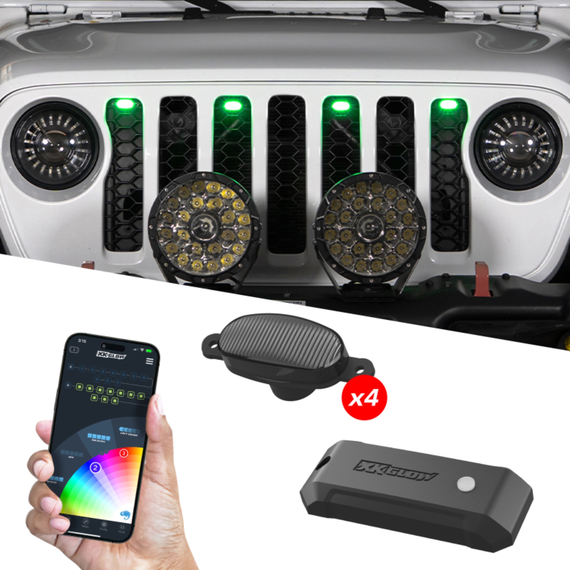 Picture of XK Glow XKmax Pre-Runner Style RGBW LED Grill Pods - 4pc