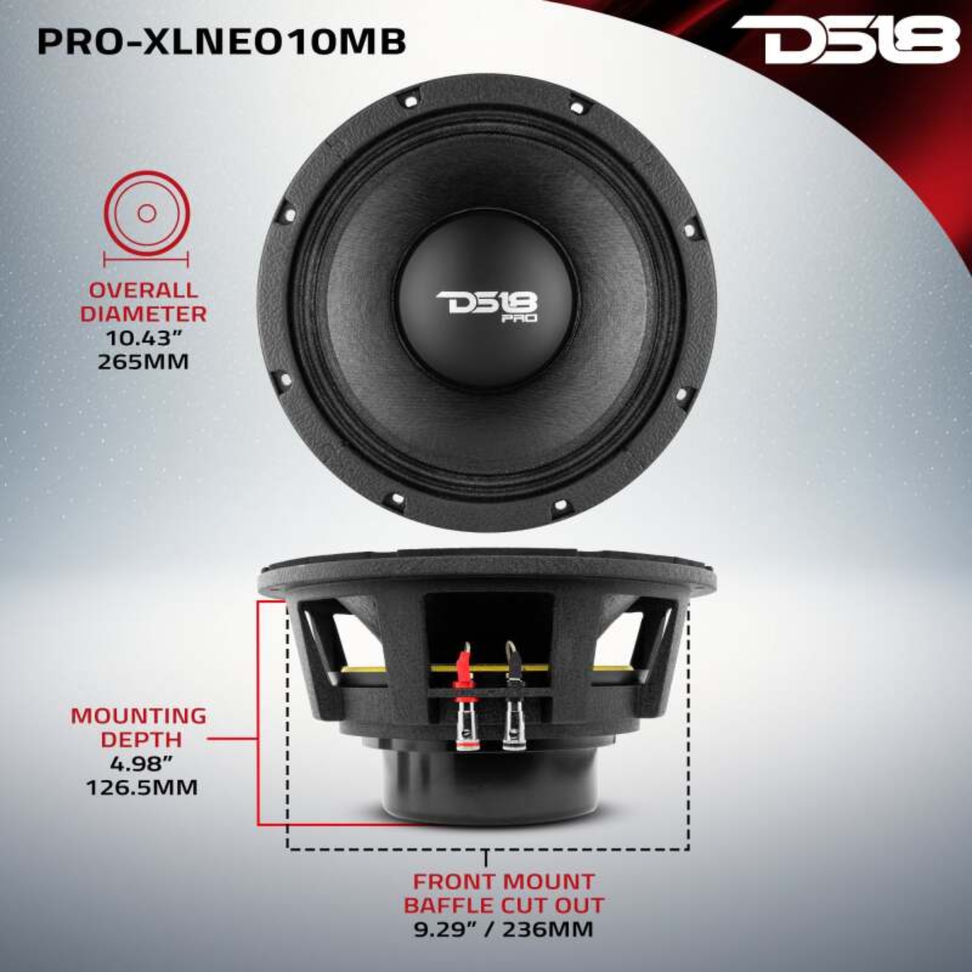 Picture of DS18 10in 1000 Watts RMS 8 ohm Neodymium Mid-Bass Loudspeaker