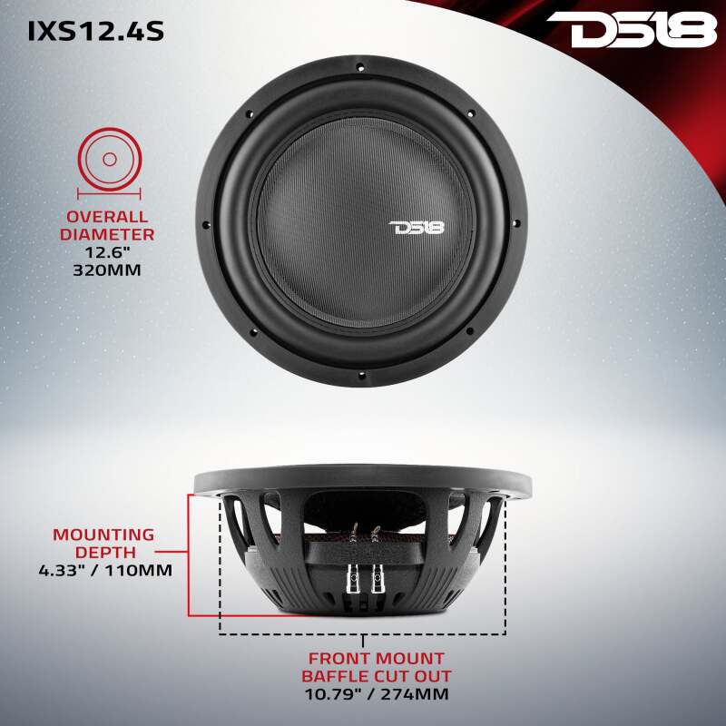 Picture of DS18 12in 800 Watts RMS 4 ohm SVC Shallow Mount Fiber Glass Subwoofer IXS Series