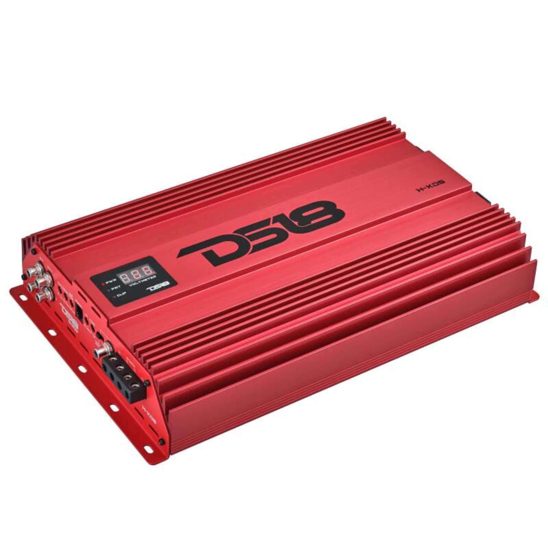 Picture of DS18 1-Channel Amp 9200 Burst/0.5ohm 5000/1ohm 3500/2ohm 2200/4ohm Watts RMS w/ Voltmeter Red