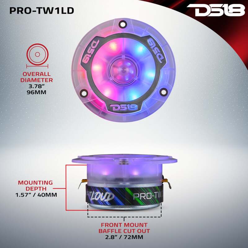Picture of DS18 3.8in Super Bullet Tweeter 120 Watts RMS 1in Aluminum Vc 4 ohm Digital LED Lights