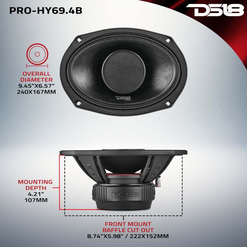 Picture of DS18 6x9in 250 Watts RMS 4 ohm Mid-Range Loudspeaker w/ Water Resistant Cone