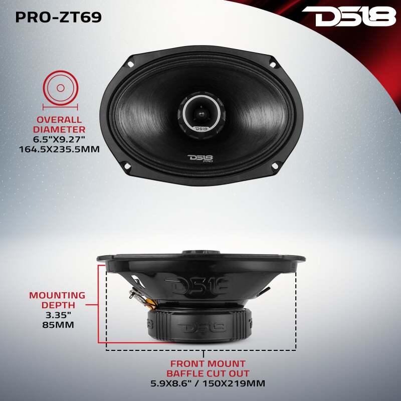 Picture of DS18 6x9in Coaxial Loudspeaker 275 Watts RMS 4 ohm Mid-Range Water Resistant Cone