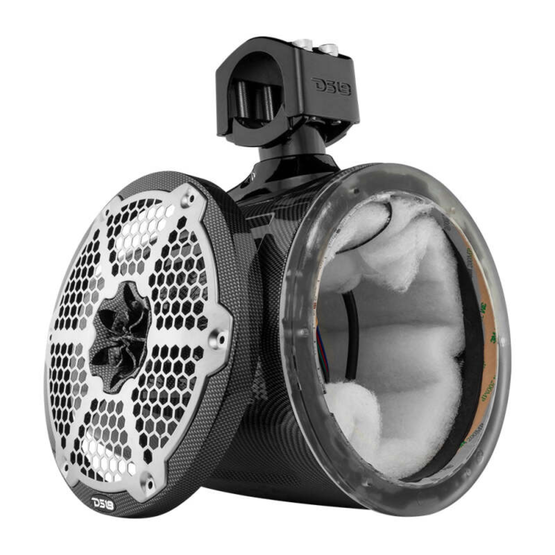 Picture of DS18 Marine And Powersports Towers 8in RGB LED Lights Black Carbon Fiber Speakers Not Included