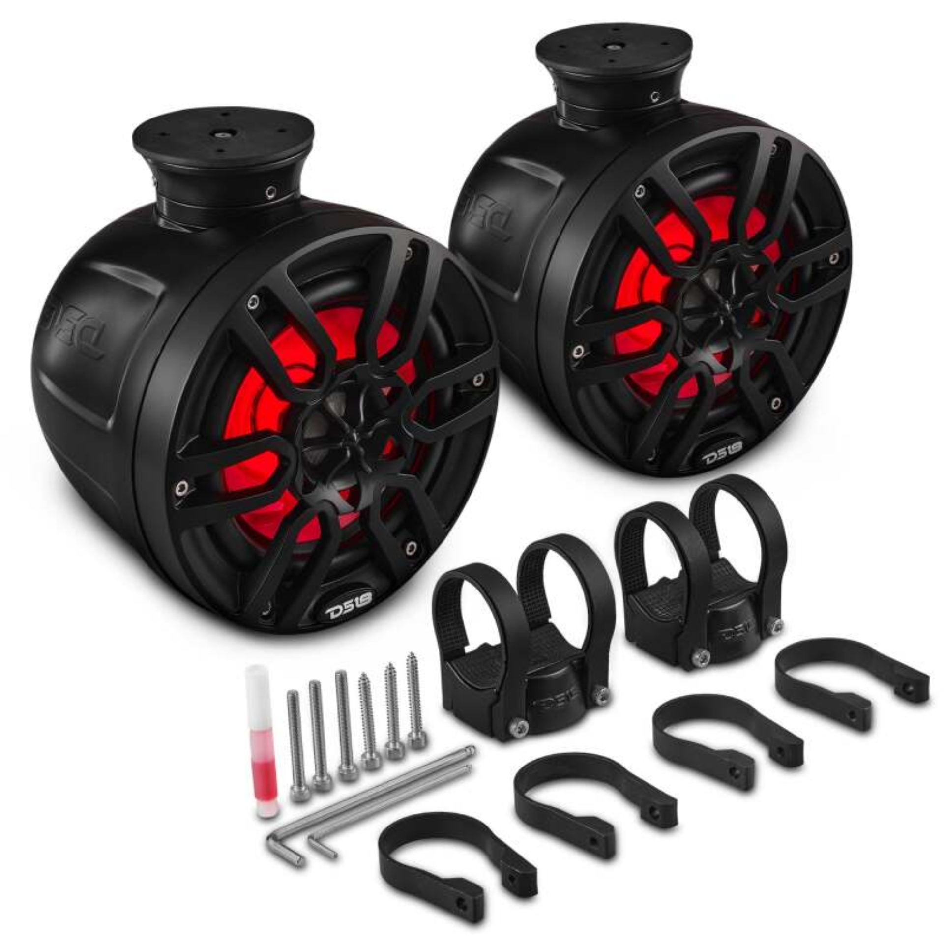 Picture of DS18 Marine And Psports Compact Towers Flat And Pole Mount 6.5in 100 Watts RMS RGB LED Lights Black