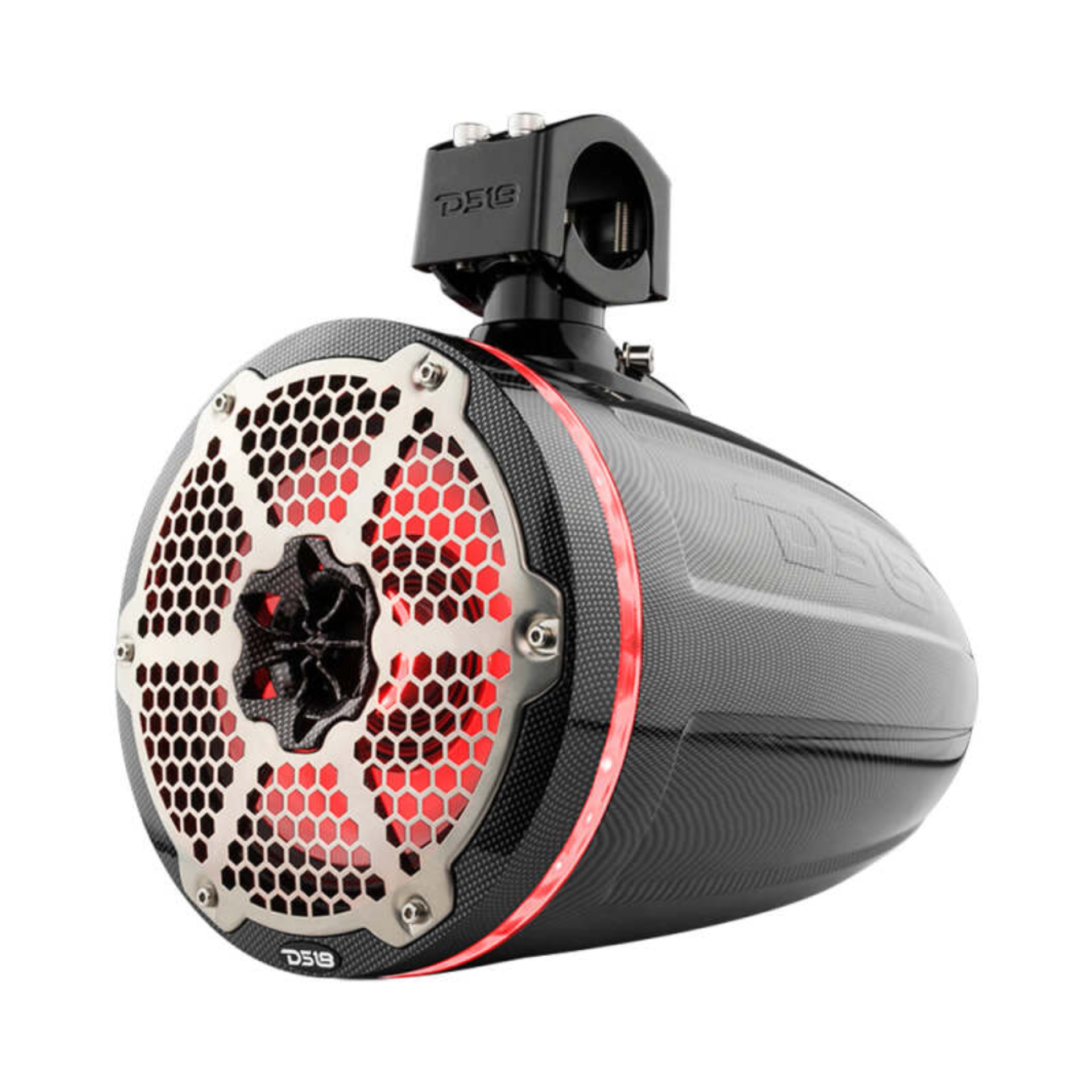 Picture of DS18 Marine And Psports Towers With Built In 8in 1in Driver 180 Watts RMS RGB LEDs Blk Crbn Fiber