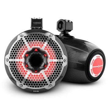 Picture of DS18 Marine And Psports Towers With 10in 1in Driver 300 Watts RMS RGB LED Lights Black Carbon Fiber