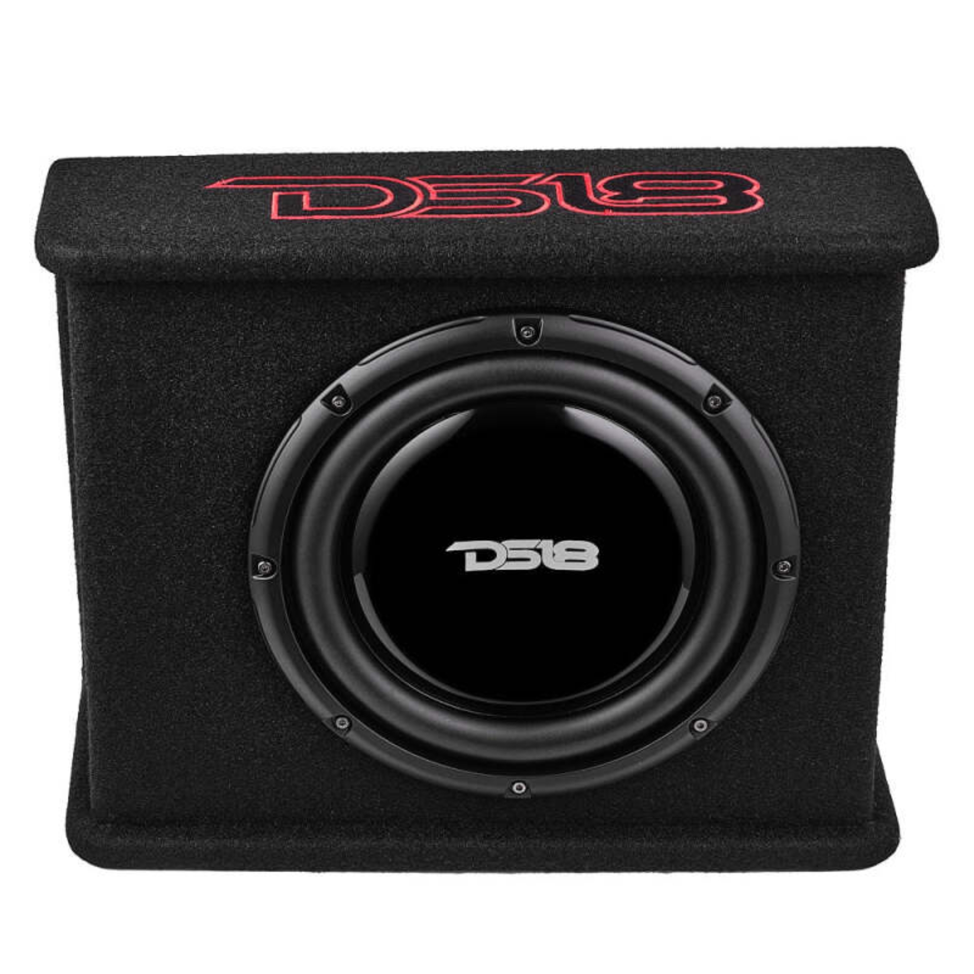 Picture of DS18 Single 10in Shallow Subwoofer and Enclosure 350 Watts RMS Amplified Sealed Black Carpet