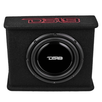 Picture of DS18 Single 10in Shallow Subwoofer and Enclosure 350 Watts RMS Amplified Sealed Black Carpet