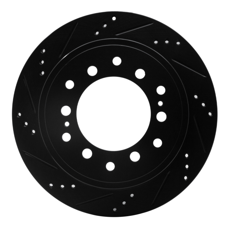 Picture of R1 2010-2024 Lexus GX460 Rear Left Drilled & Slotted Black Brake Rotor