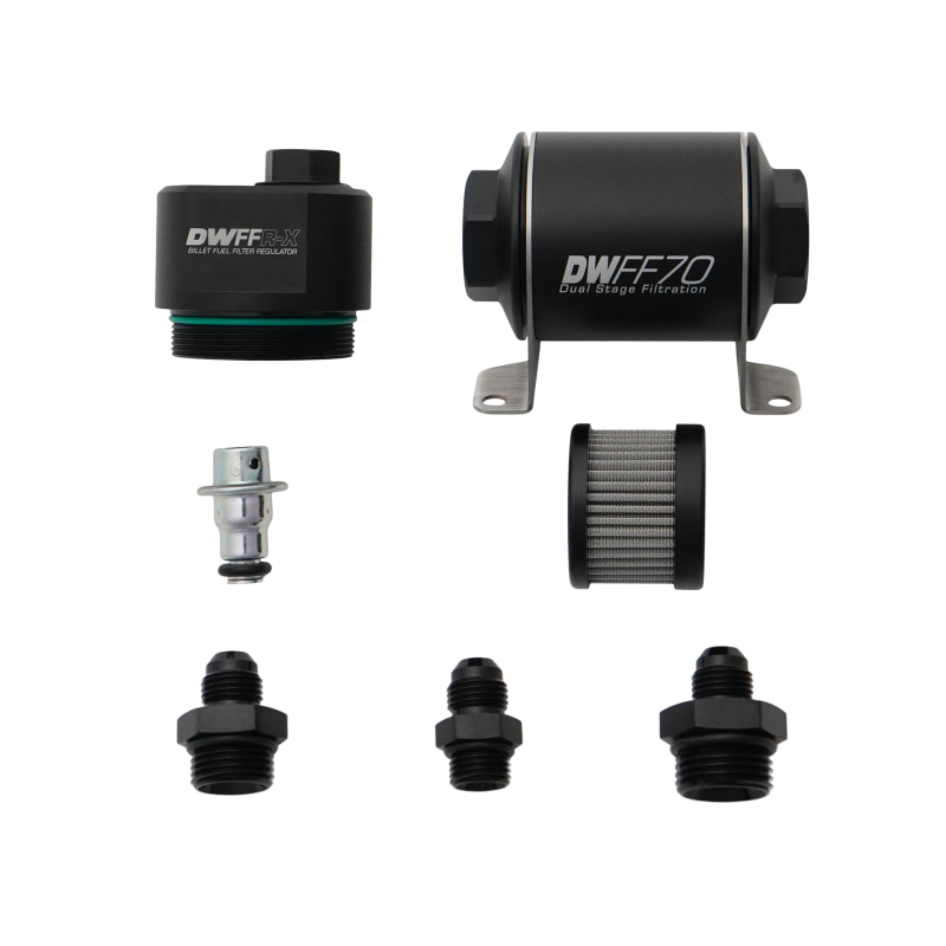 Picture of DeatschWerks DWFFR-X 70mm Billet Fuel Filter Regulator - 10 Micron with 6AN Fittings
