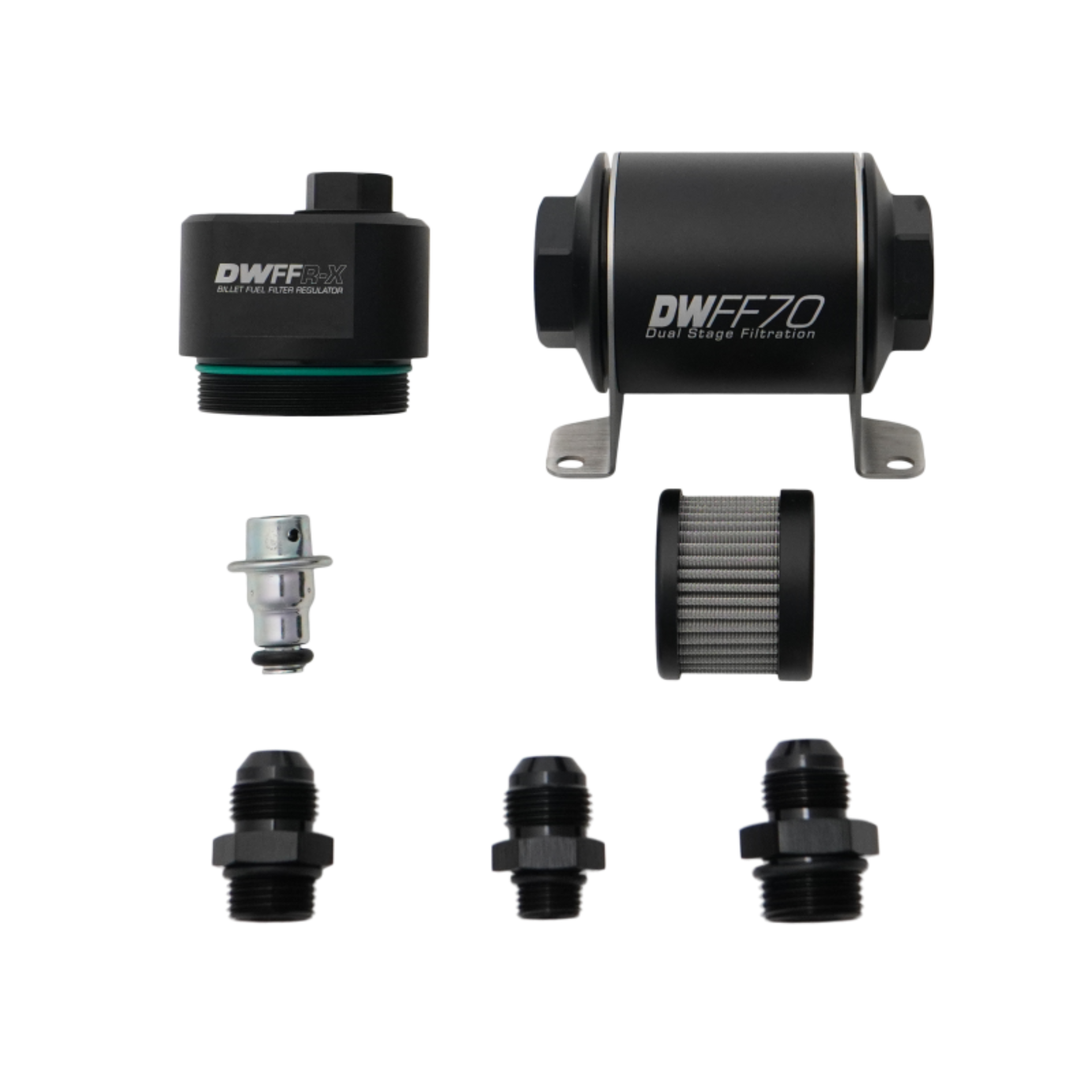 Picture of DeatschWerks DWFFR-X 70mm Billet Fuel Filter Regulator - 10 Micron with 8AN Fittings