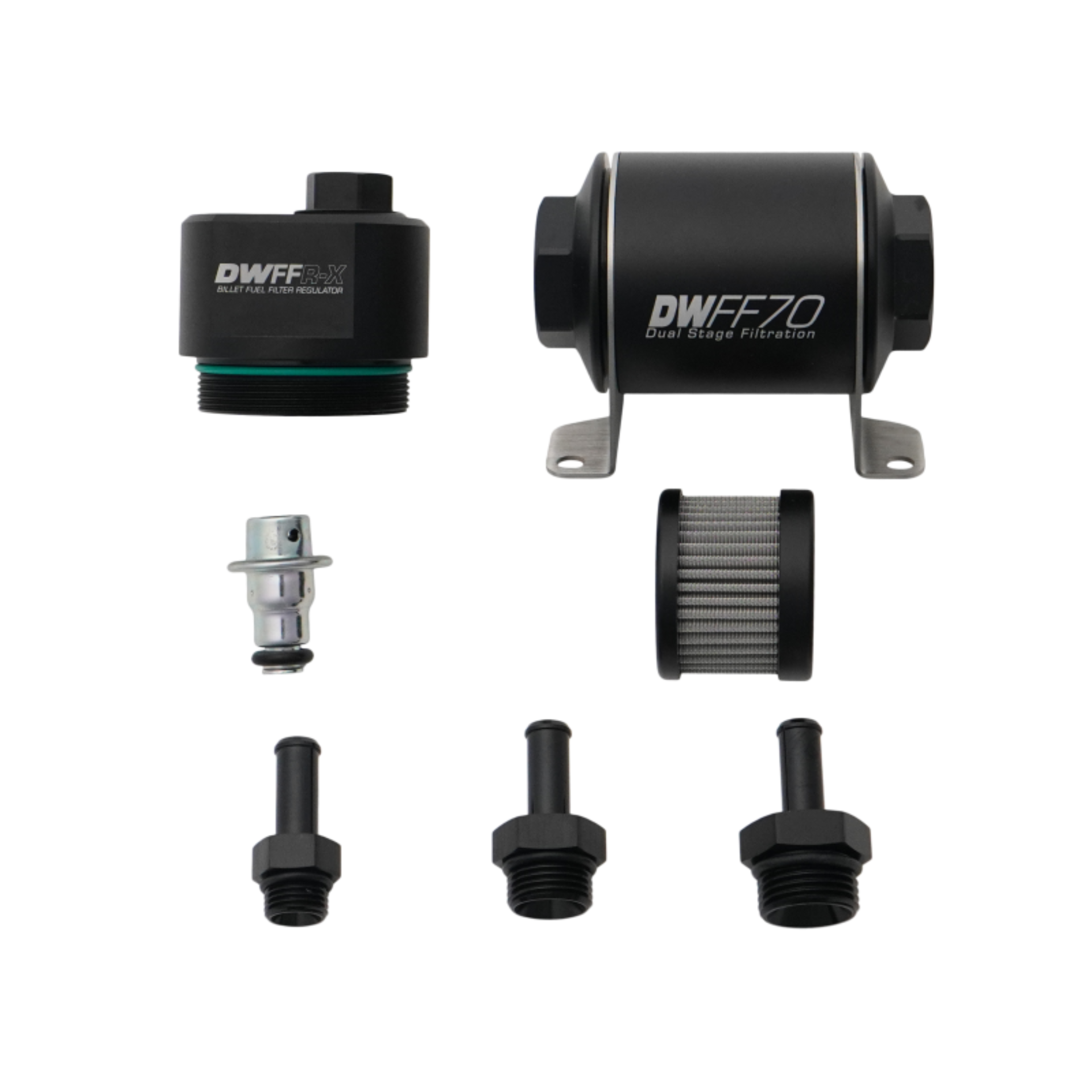 Picture of DeatschWerks DWFFR-X 70mm Billet Fuel Filter Regulator - 10 Micron with 3/8in Fittings