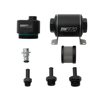 Picture of DeatschWerks DWFFR-X 70mm Billet Fuel Filter Regulator - 10 Micron with 3/8in Fittings