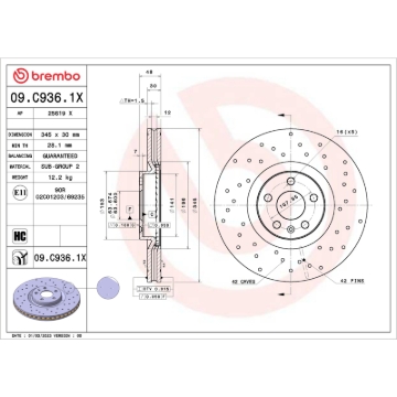 Picture of Brembo 16-24 Volvo XC90 / 18-24 XC60 Front Premium Xtra Cross Drilled UV Coated Rotor