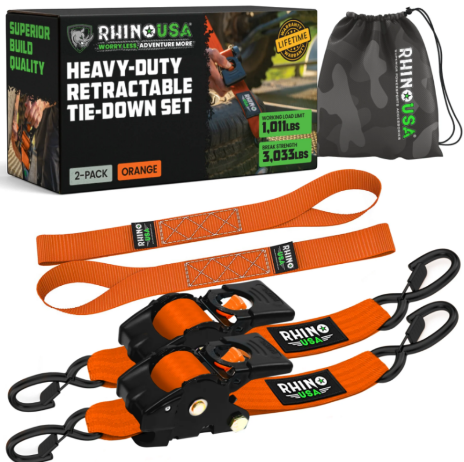 Picture of Rhino USA Retractable Ratchet Straps (4 Pack, 2Inx10Ft) (Orange)