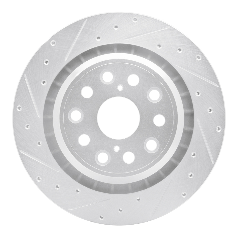 Picture of RNC Brake Rotor - Drill & Slot - R1 07-17 Lexus LS600h Left Rear Drilled & Slotted Silver Brake Rotor rnc631-75021D