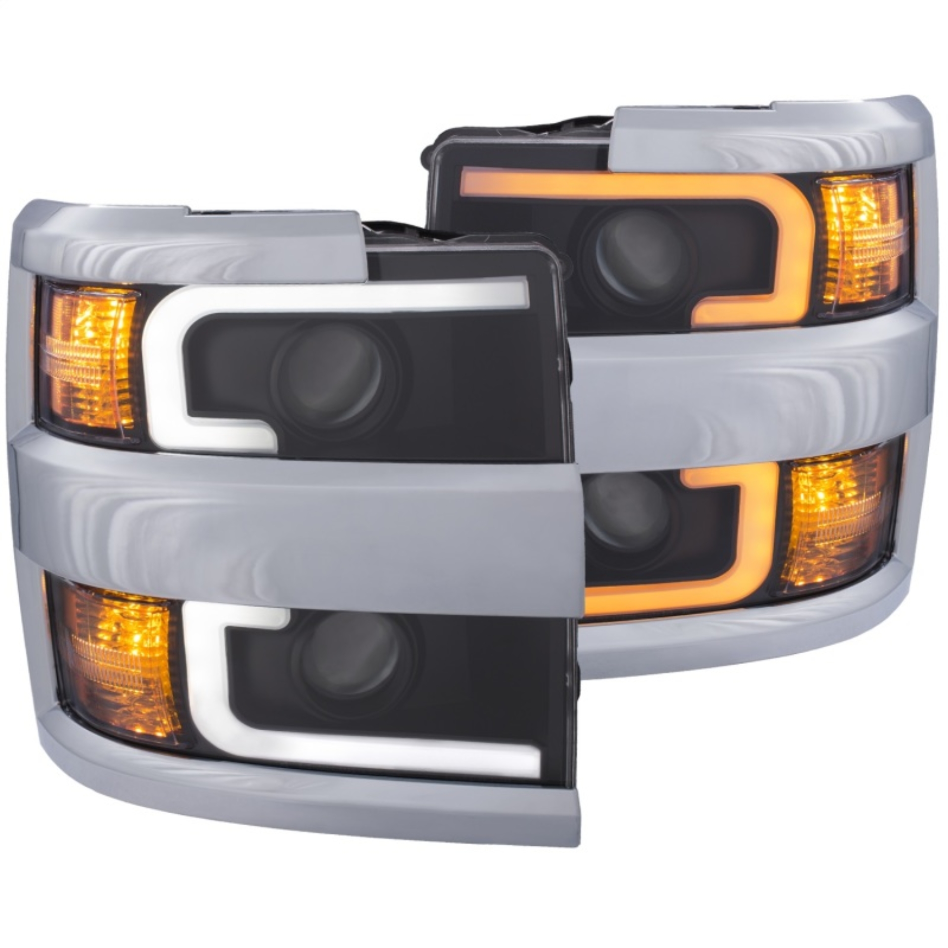 Picture of ANZO Projector Headlights 15-17 Chevrolet Silverado 2500HD / 3500HD Black w/ Chrome Rim