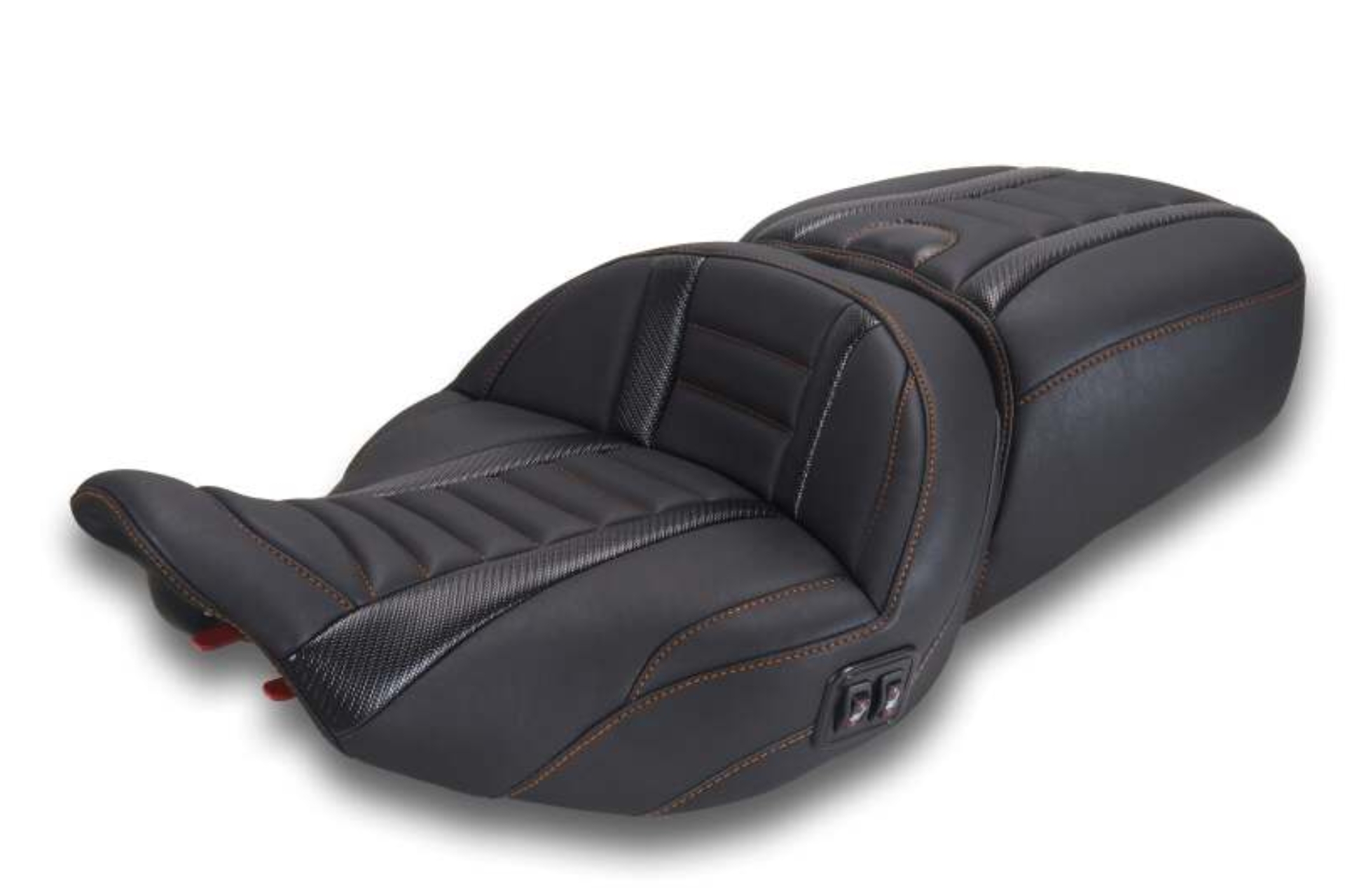 Picture of Mustang 23-26 Harley CVO Road Glide, Street Glide, Heated ST Deluxe 1pc 2Up Blk w/M Orange Thread