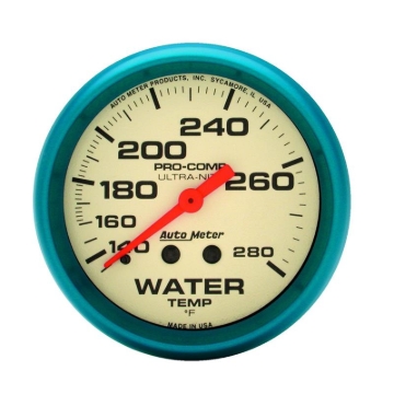 Picture of Autometer Ultra-Nite 2-5/8in 140-280 Deg F Mechanical Glow In The Dark Water Temp Gauge