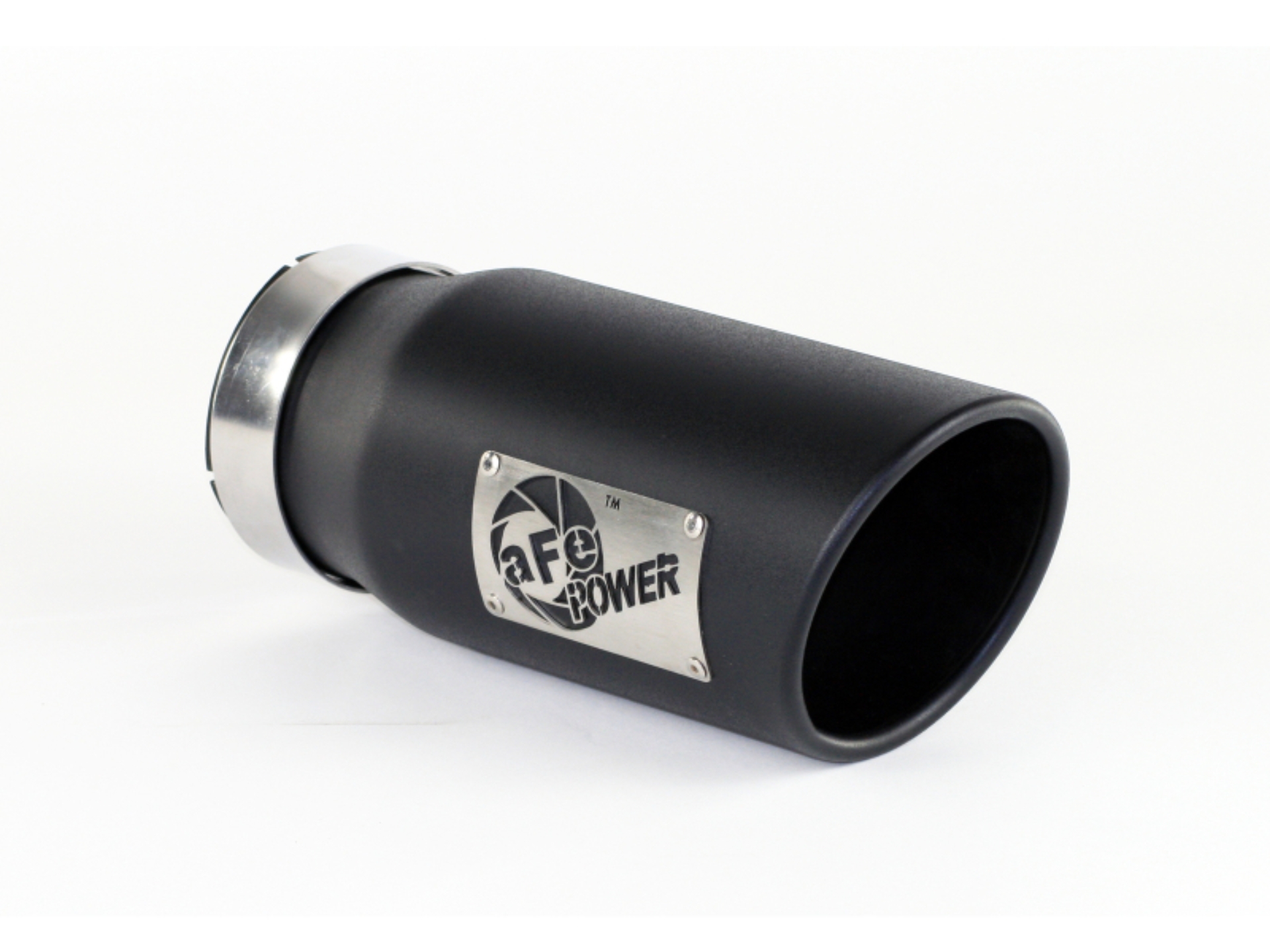 Picture of aFe Power Diesel Exhaust Tip Black- 4 in In x 5 out X 12 in Long Bolt On (Right)